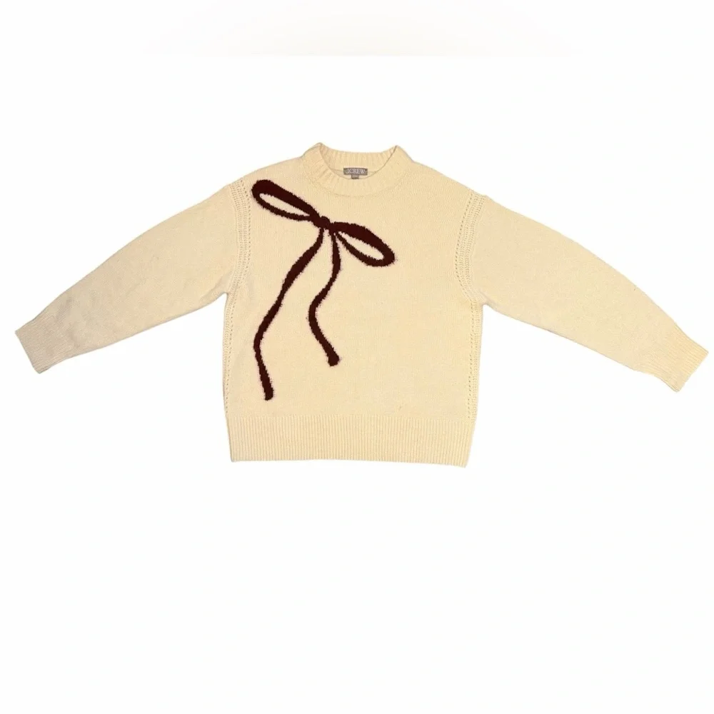 J.‎ Crew Relaxed Crewneck Pullover in Bow Print Merino Wool Blend Size Small